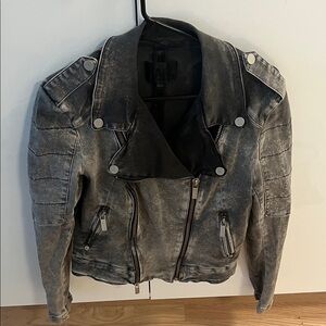 Karl Lagerfeld Washed Black Biker Jacket